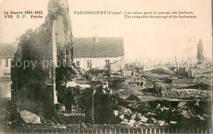 Fauconcourt Ville détruite Ruines Grande Guerre Truemmer 1. Weltkrieg