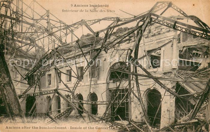 Amiens apres bombardement Interieur de la Salle des fetes