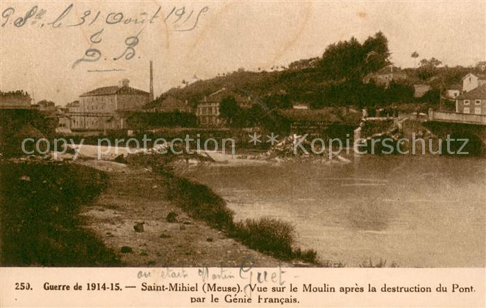 Saint-Mihiel Vue sur le Moulin apres la destruction du Pont par le Genie Francai