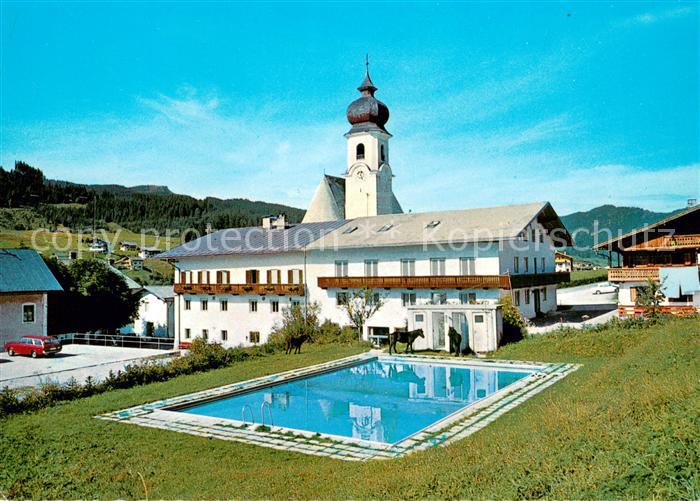 Achenkirch Gasthof Post Swimming Pool Blick zur Kirche