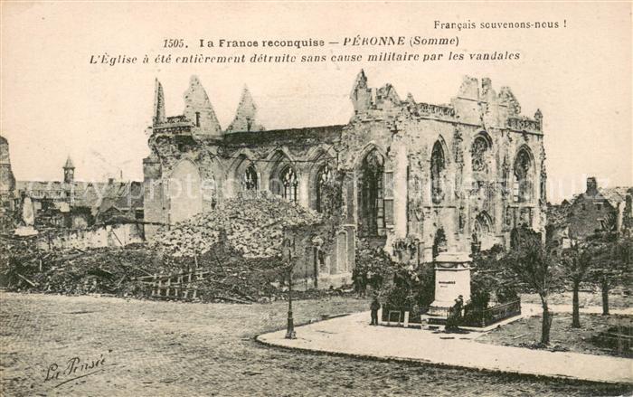 Peronne 80 Somme Eglise détruite Ruines Grande Guerre Tr