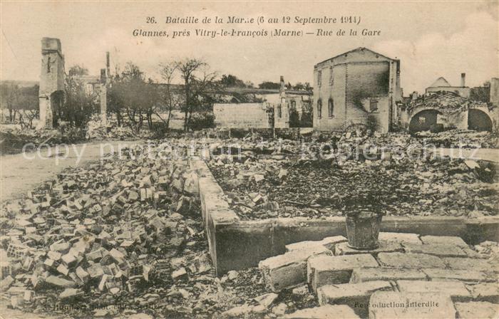 Glannes Bataille de la Marne Sept. 1914 Rue de la Gare Ruines Grande Guerre True