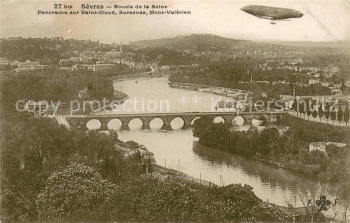 Sevres Boucle de la Seine Vue sur Saint Cloud Suresnes Mont Valérien Zeppelin