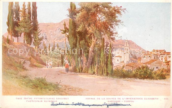 Gastouri Corfou Avenue de la Source de l'Impératrice Elisabeth Peinture Kuenstle