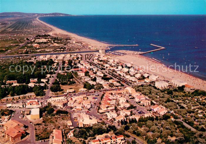 Marseillan Plage Vue aérienne en arrière plan Mont Saint Clair de Sête