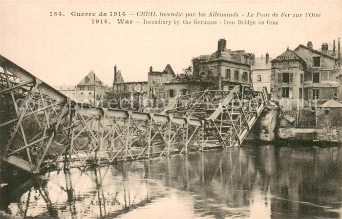 Creil Incendie par les Allemands Le Pont de Fer sur l'Oise