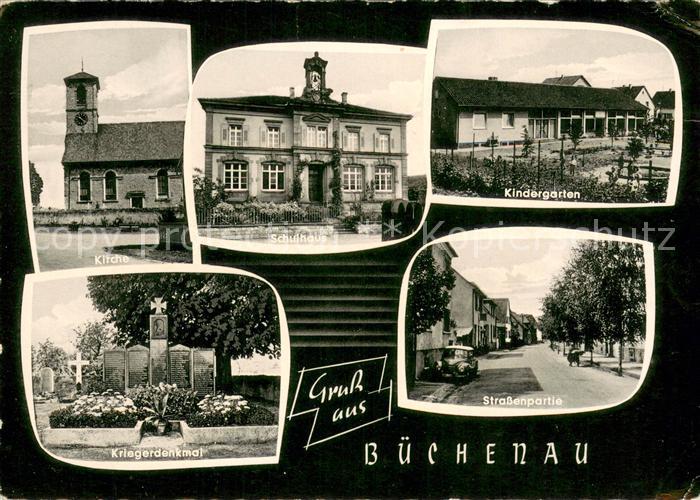 Buechenau Kirche Schulhaus Kindergarten Kriegerdenkmal Strassenpartie