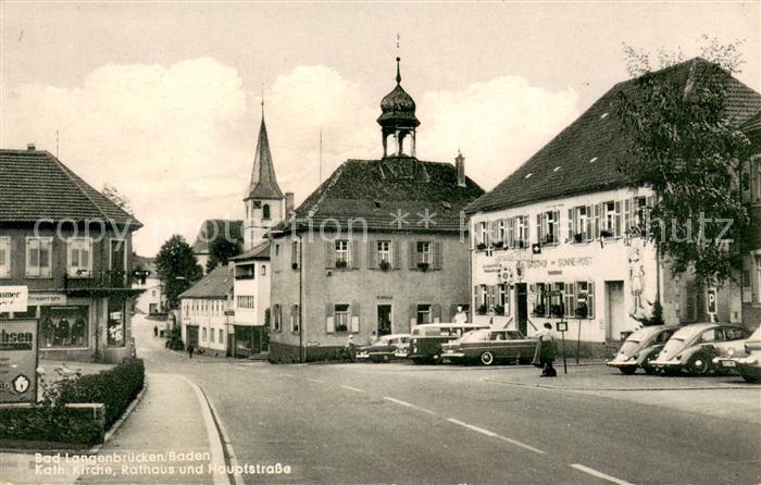 Bad Langenbruecken Bad Schoenborn Kath Kirche Rathaus und Hauptstrasse