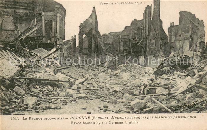 Peronne 80 Somme La ville en ruines Grande Guerre