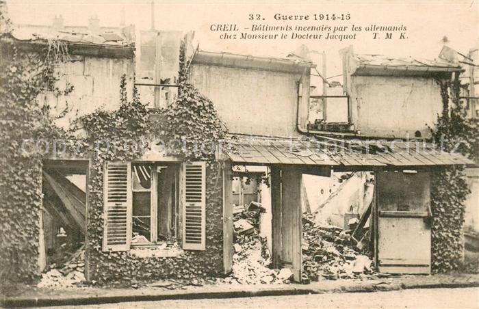 Creil Bâtiments incendiés par les Allemands Ruines Grande Guerre
