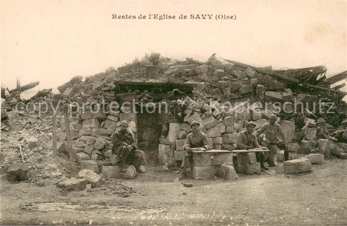 Savy Aisne Restes de l'Eglise Ruines Grande Guerre