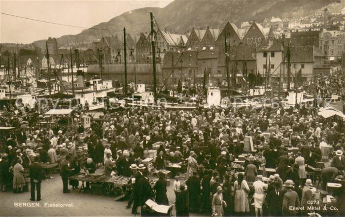 Bergen Norwegen Fisketorvet Fischmarkt Hafen