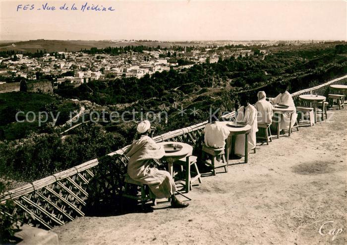 Fes Fez Maroc Vue Generale de la Médina du Cafe Maure des Mérinides