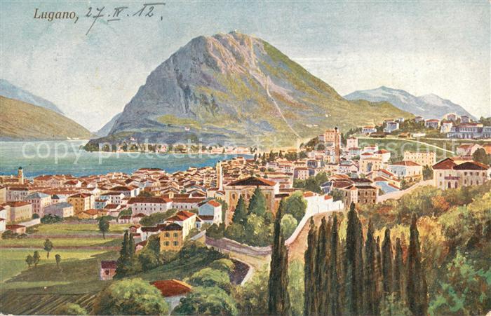 Lugano Lago di Lugano Panorama Luganersee Kuenstlerkarte