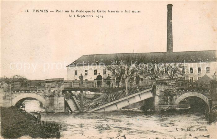 Fismes Pont sur la Vesle que le Genie francais a fait sauter le 2 Sept 1914