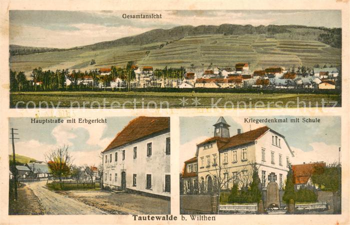 Tautewalde Panorama Hauptstrasse mit Erbgericht Kriegerdenkmal mit Schule