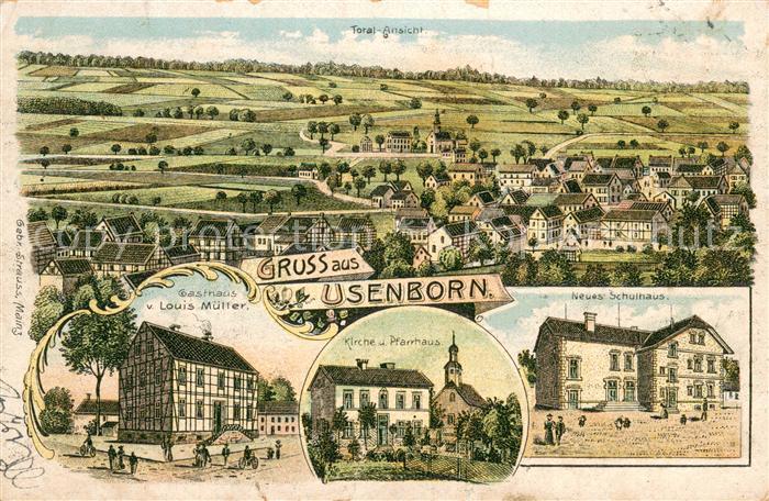 Usenborn Panorama Gasthaus Louis Mueller Kirche Pfarrhaus Neues Schulhaus