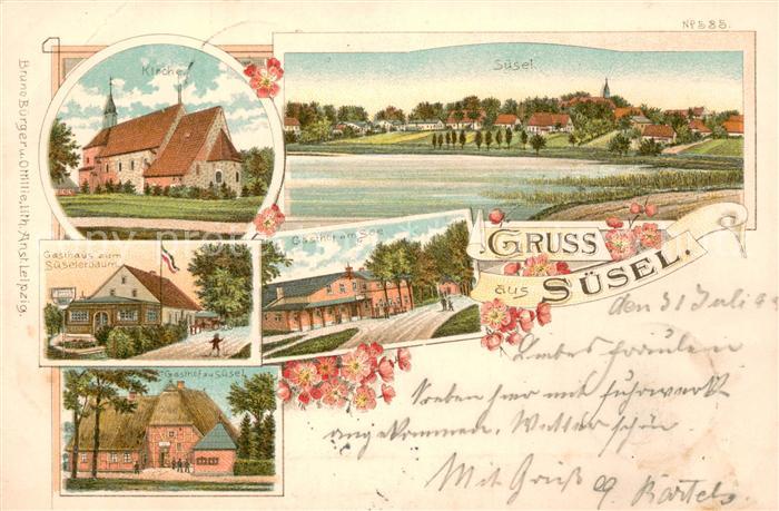 Suesel Kirche Gasthaus zum Sueselerbaum Panorama Gasthof am See