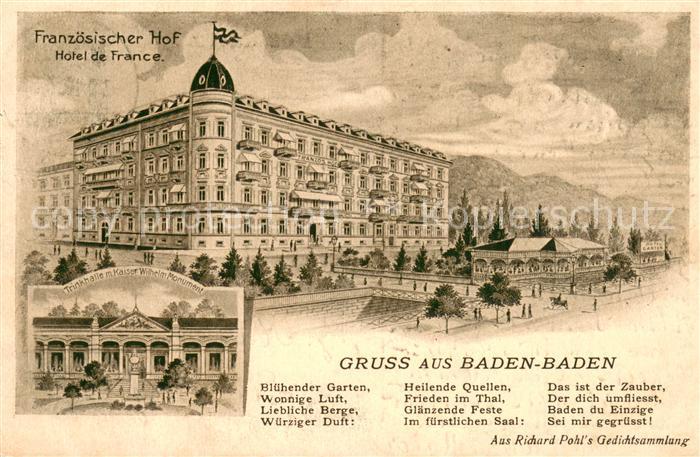 BADEN-BADEN BW Franzoesischer Hof Trinkhalle mit Kaiser Wilhelm Monument