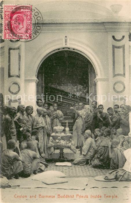 Ceylon Sri Lanka and Burmese Buddhist Priests Inside Temple