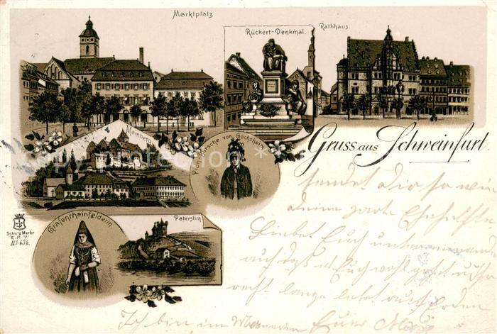 Schweinfurt Marktplatz Rueckert Denkmal Rathaus Grafenrheinfelderin Petersberg M