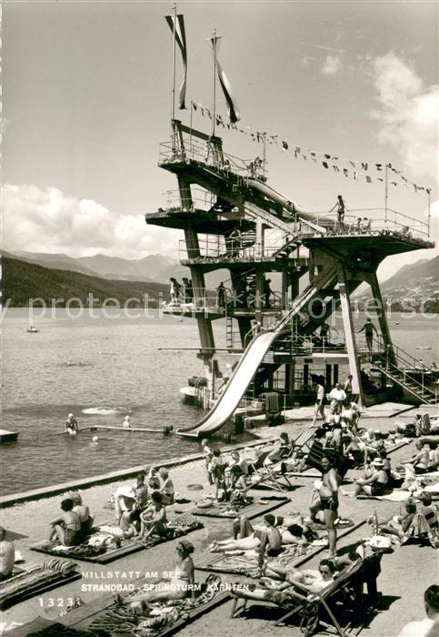 Millstatt Millstaettersee Strandbad mit Sprungturm