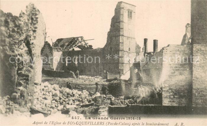 Foncquevillers 62 Aspect de l’Eglise apres le bombardement