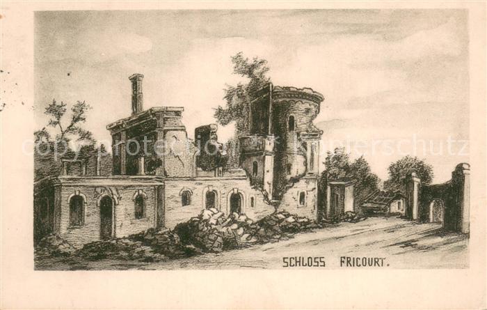 Fricourt Schloss Fricourt nach Zerstoerung in WK1 Zeichnung