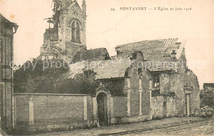 Pontavert Eglise en Juin 1916 apres bombardement