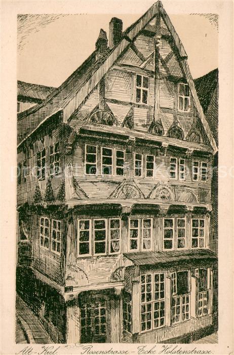 Alt Kiel Rosenstrasse Ecke Holstenstrasse Zeichnung