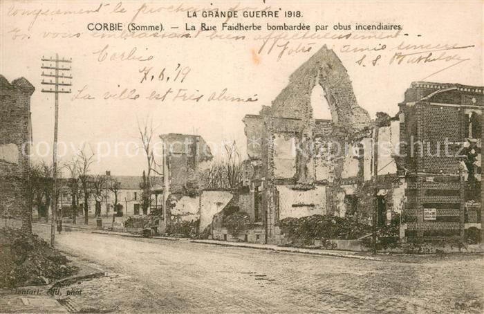 Corbie La Rue Faidherbe bombardee par obus inc