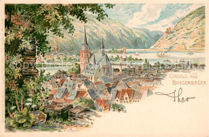 Bingerbrueck Rhein Panorama Lithographie