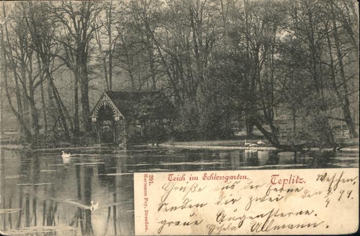 Bad Teplitz-Schoenau Teplitz Teich Schlossgarten Schwan [Boehmen]