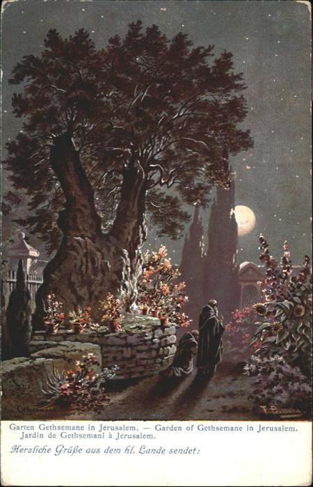 Jerusalem Yerushalayim Jerusalem Garten Gethemane Garden Jardin Kuenstler F. Per