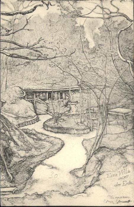 Militaria WK1 Künstler Bergen Eine Villa unter der Er