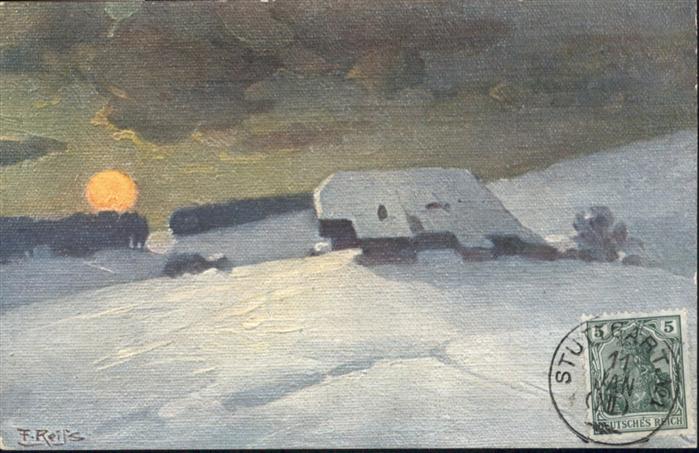 Kuenstlerkarte Künstler F. Reiss Winter im Schwarzwald