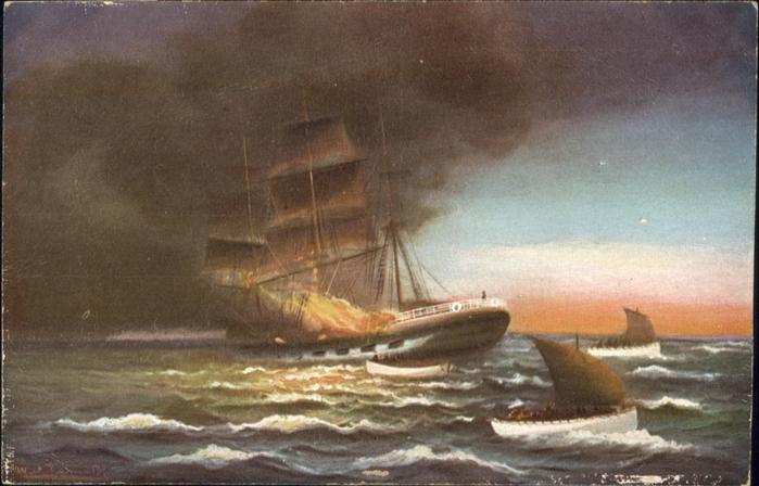 Schiffe Ships Navires Brennendes Schiff