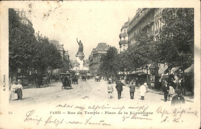 Paris Rue du Temple Place de la Republique
