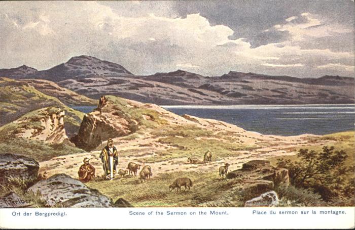 Jerusalem Yerushalayim Scene of the Sermon on the Mount Schafe Kuenstler F Perlb