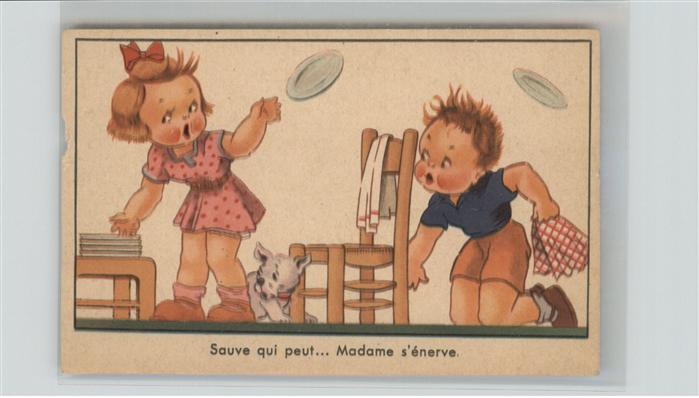 Kuenstlerkarte Kinder Teller Hund