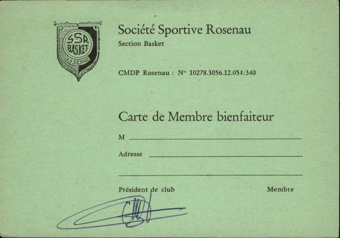 Rosenau Haut-Rhin Carte de Membre bienfaiteur