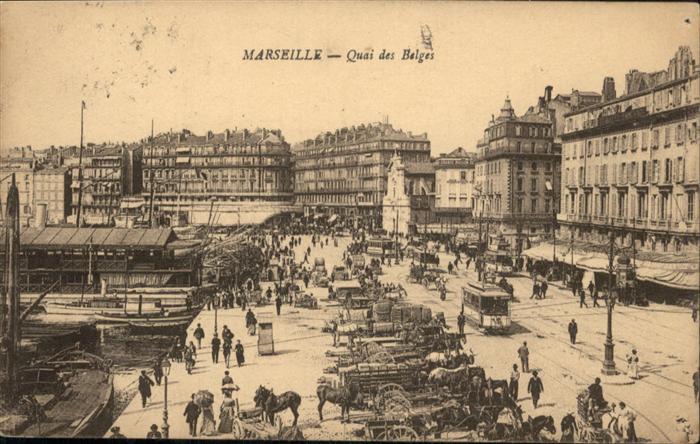 Marseille Bouches-du-Rhone Quai des Belges Schiff Kutsche Strassen