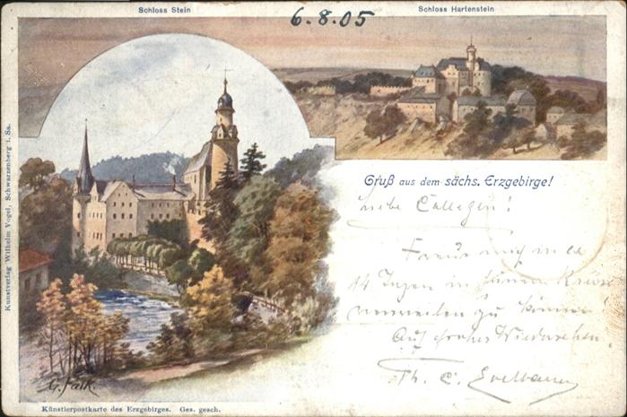 Aue Erzgebirge Saechs. Erzgebirge Kuenstlerpostkarte Schloss Stein