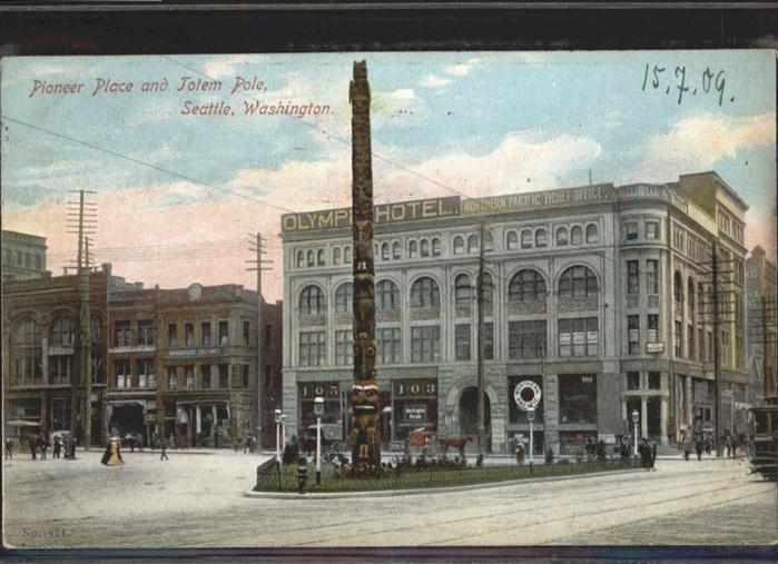 Seattle Pioneer Place Totem Pole Kutsche Strassenbahn