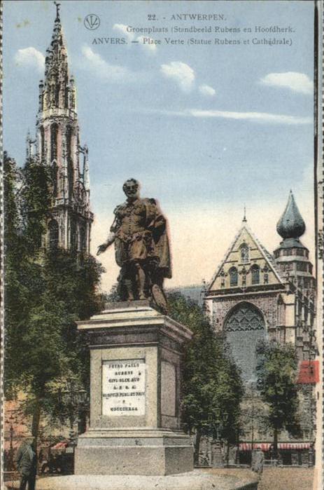 Antwerpen Anvers Place Verte Statue Rubens Cathedrale