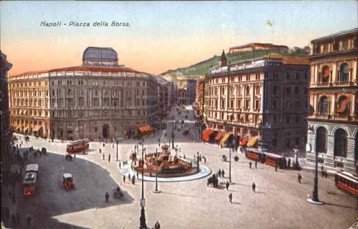 Napoli Neapel Piazza della Borsa Strassenbahn Kutsche
