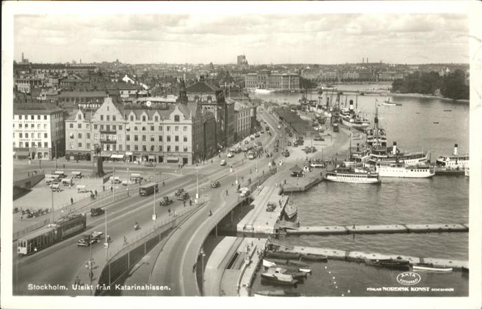 Stockholm Bruecke Schiff Strassenbahn Fliegeraufnahme