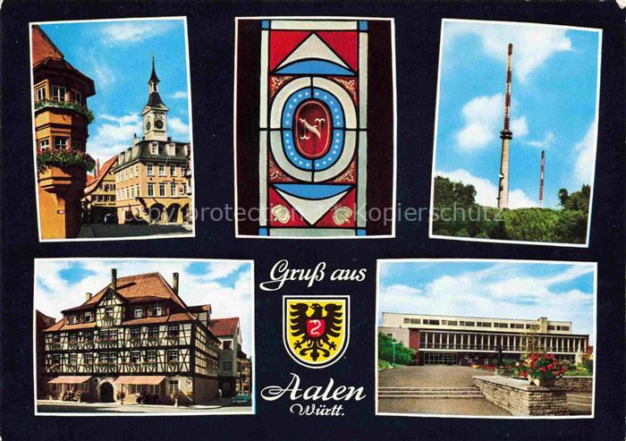 Aalen BW Rathaus Napoleonfenster im neuen Rathaus Fernsehturm Buergerspital Stad