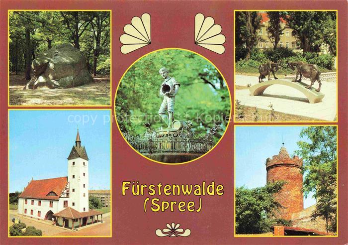 Fuerstenwalde Spree Rauenscher Stein Tierplastik Boettcherjunge auf dem Grassnik