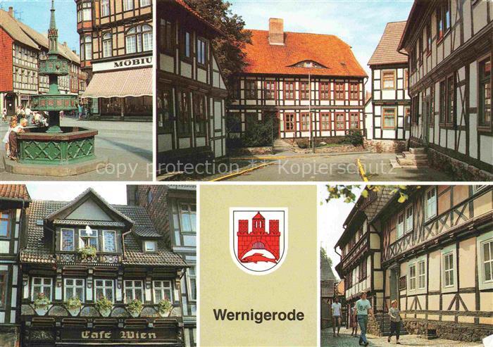 Wernigerode Harz Markt mit Wohltaeterbrunnen Harzmuseum Cafe Wien Klintgasse